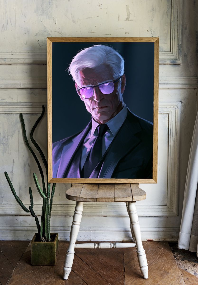 White-Haired Noir Portrait Poster. room preview