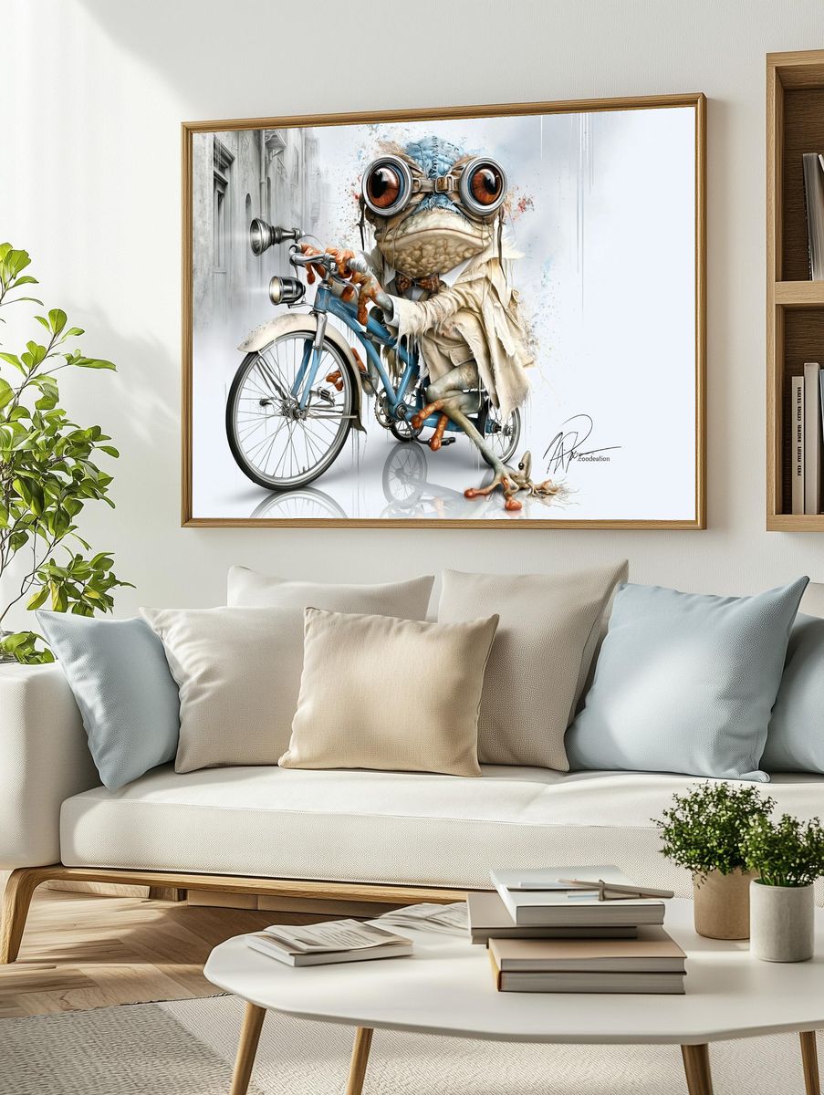 Cycling Frog Illustration Poster. — room view 2