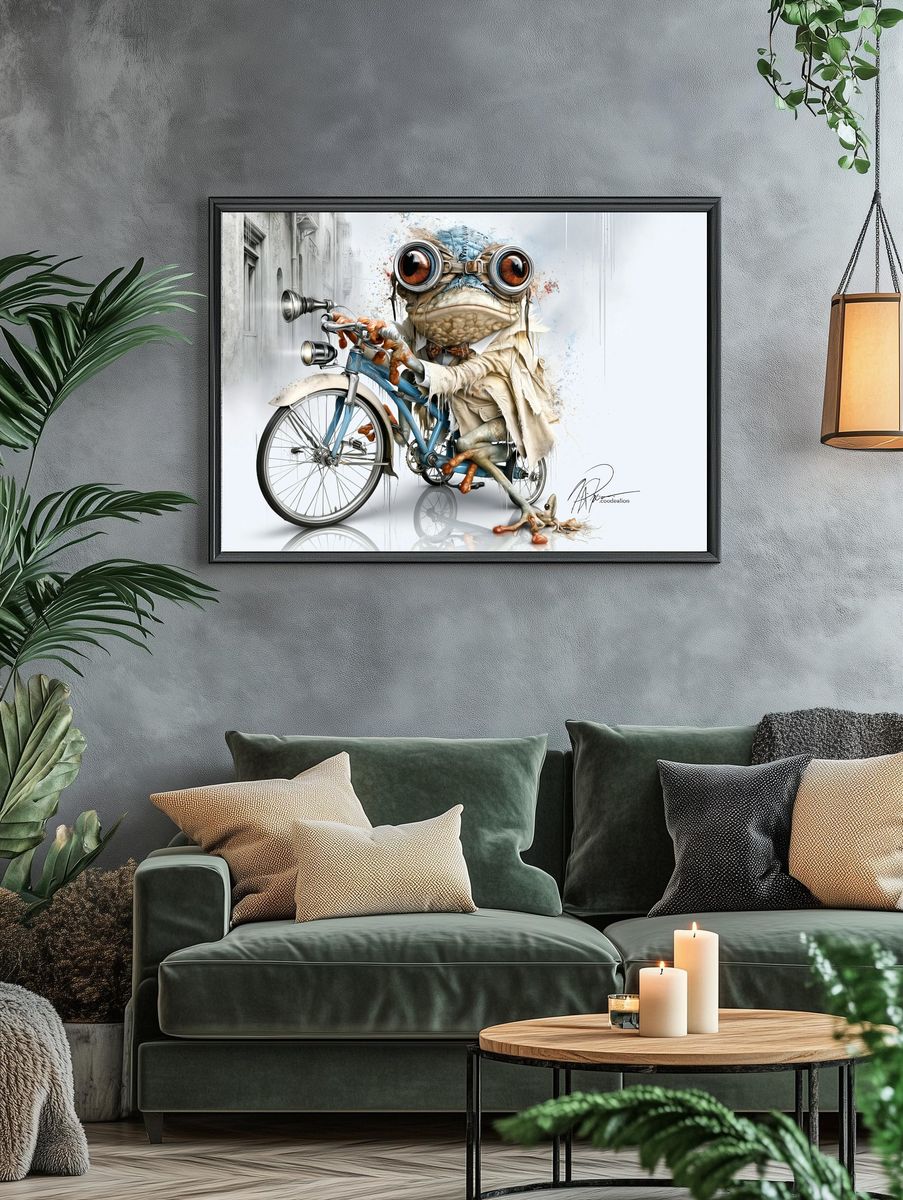 Cycling Frog Illustration Poster. — room view 4