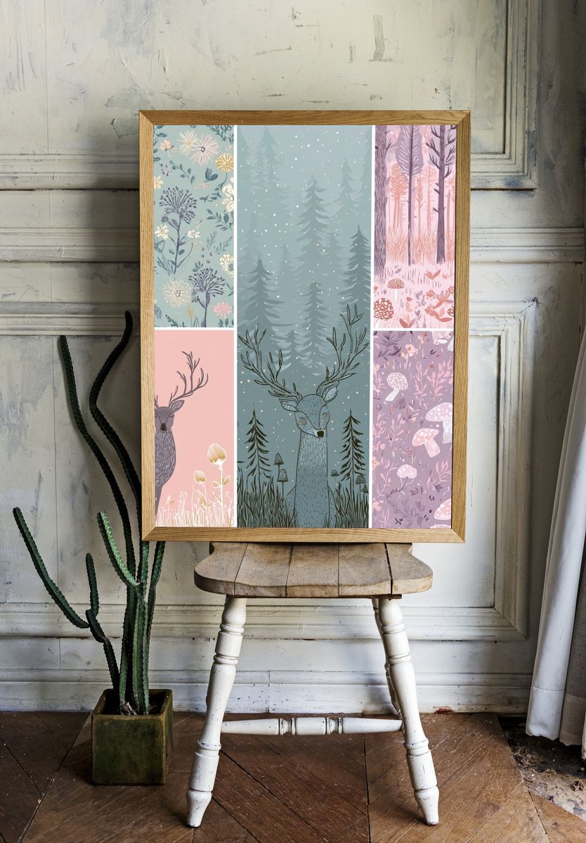 Whimsical Forest Illustration Poster. — room view 1