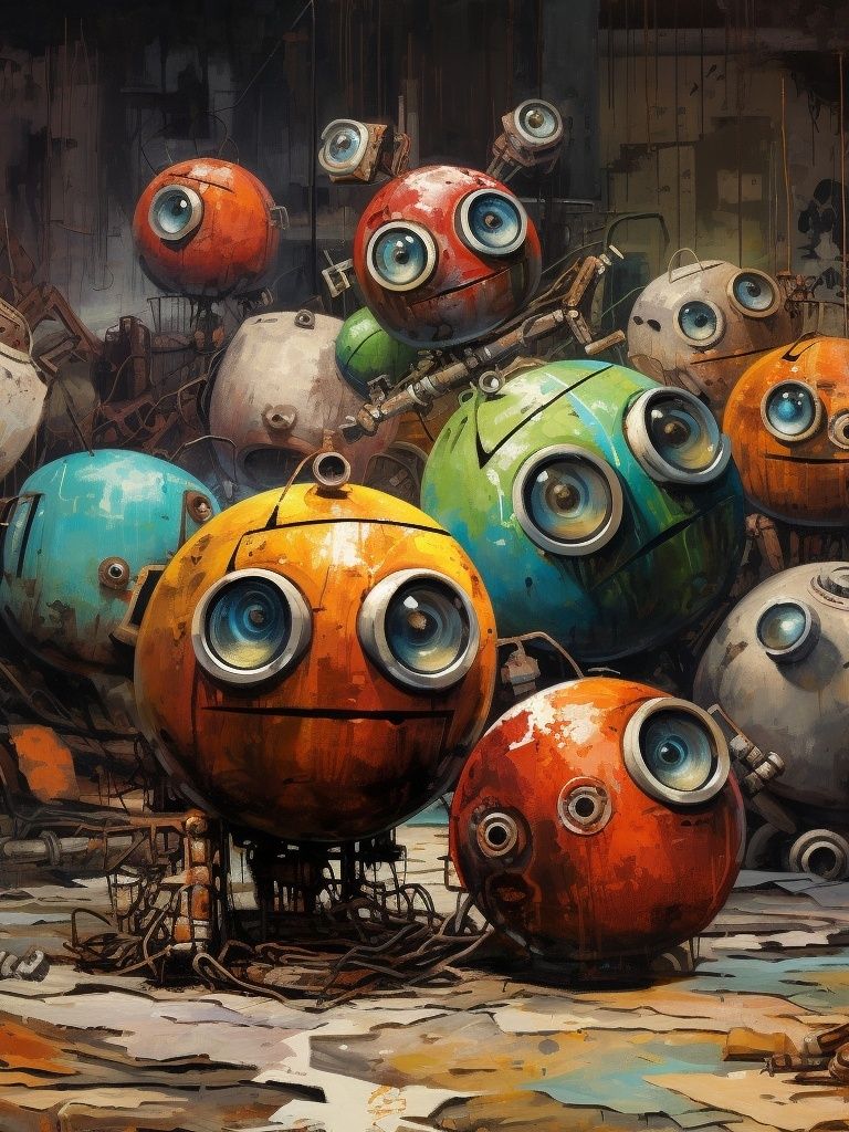 Whimsical Robot Faces Illustration Poster. poster detail