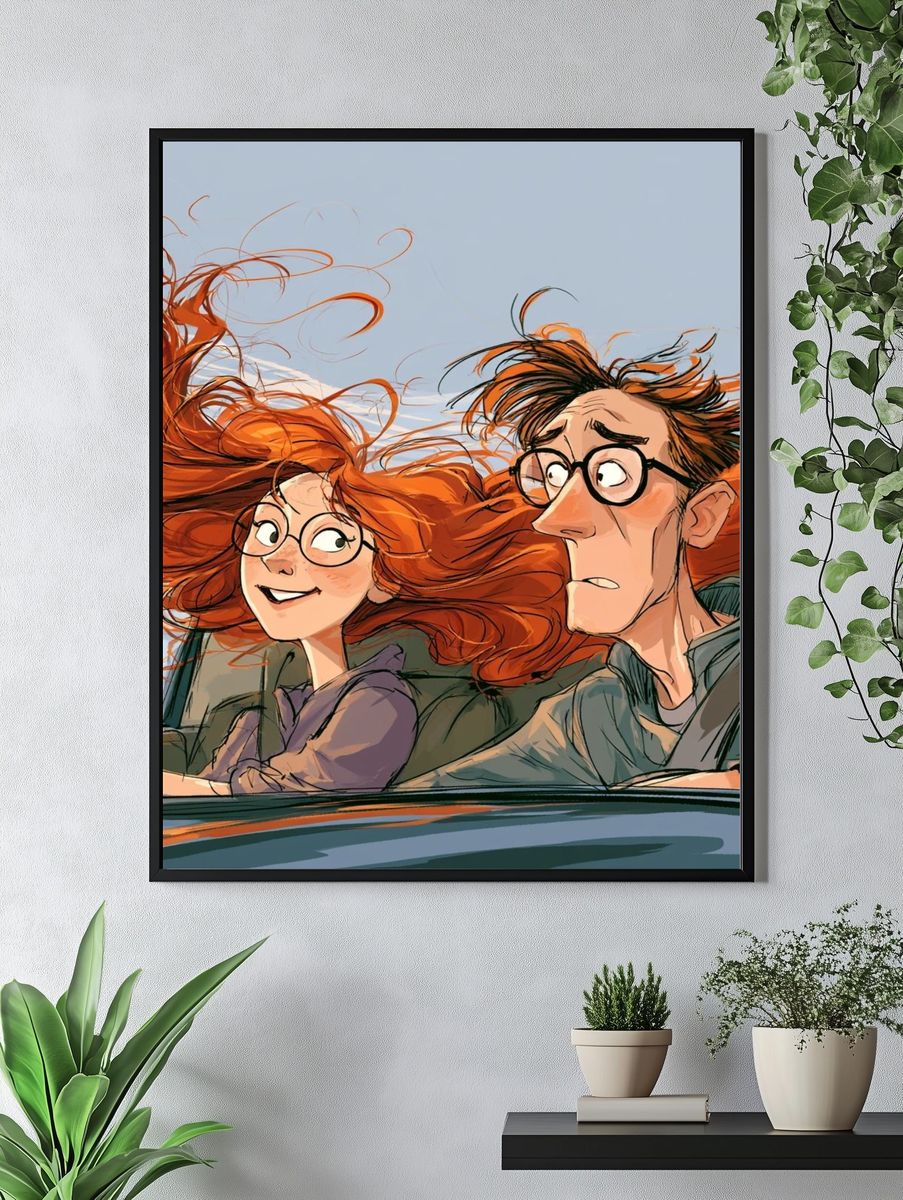 Windblown Car Ride Illustration Poster. — room view 4