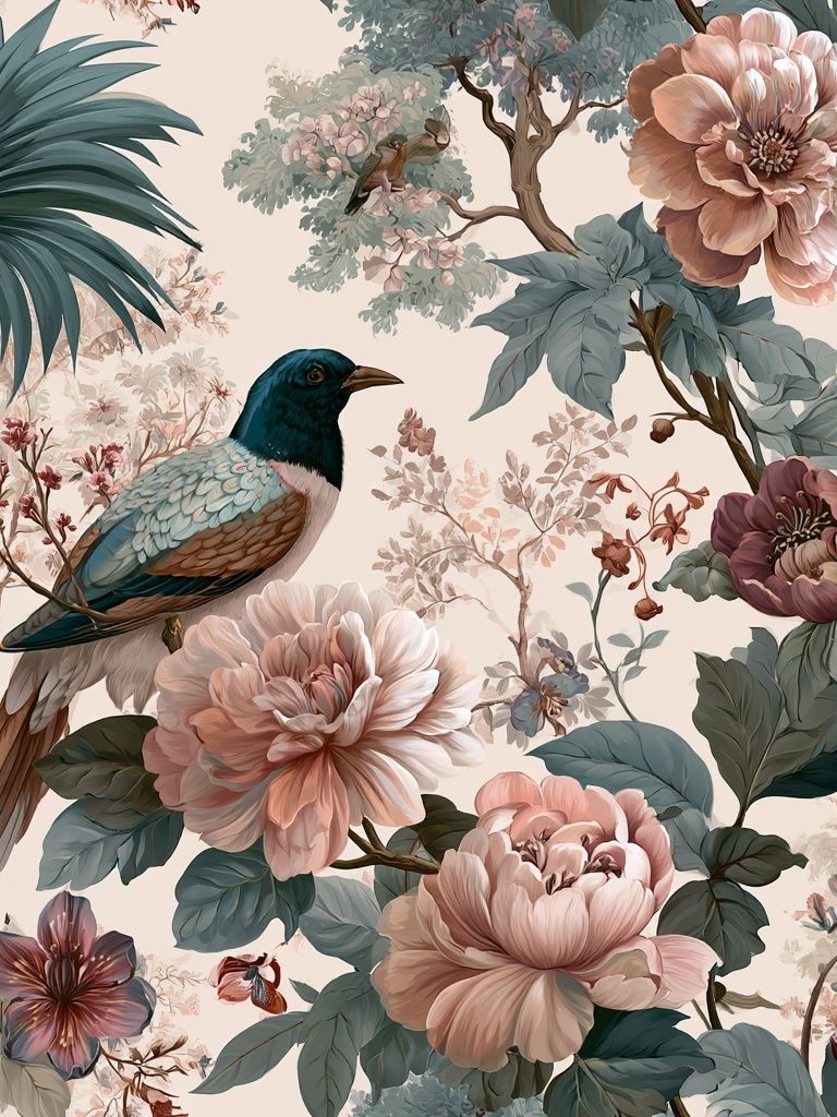 Tropical Bird and Floral Illustration Poster. poster detail