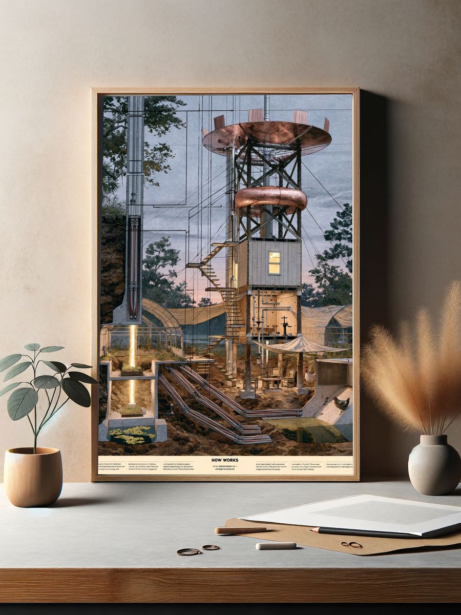 Futuristic Eco Farm Illustration Poster. — room view 2