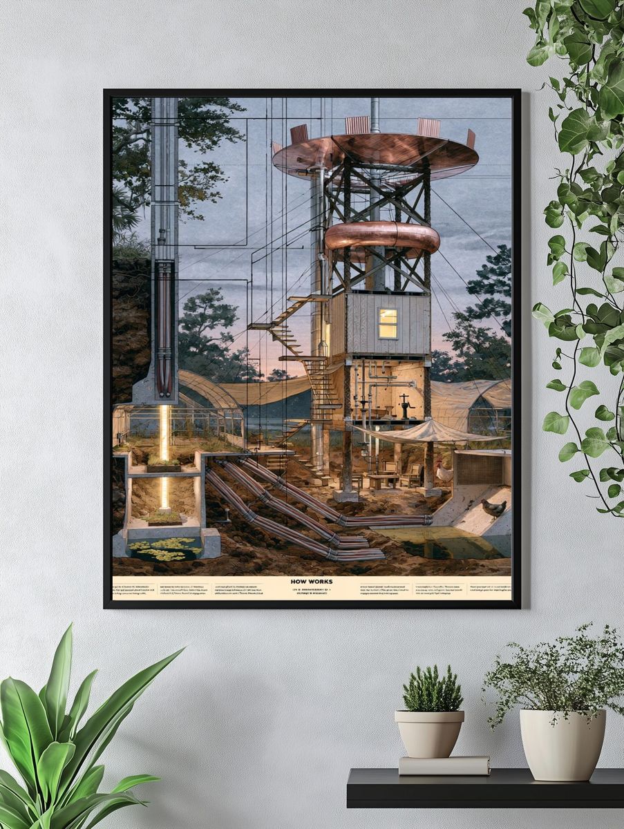 Futuristic Eco Farm Illustration Poster. — room view 4