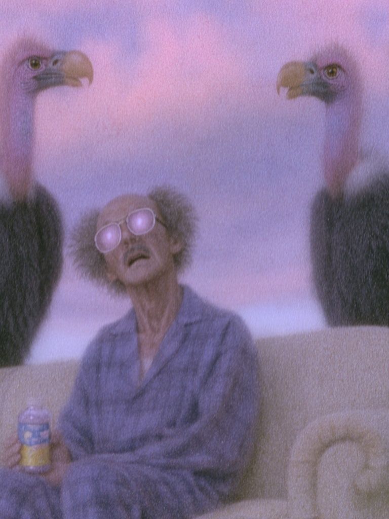Surreal Flamingo Living Room Print. poster — illustration art
