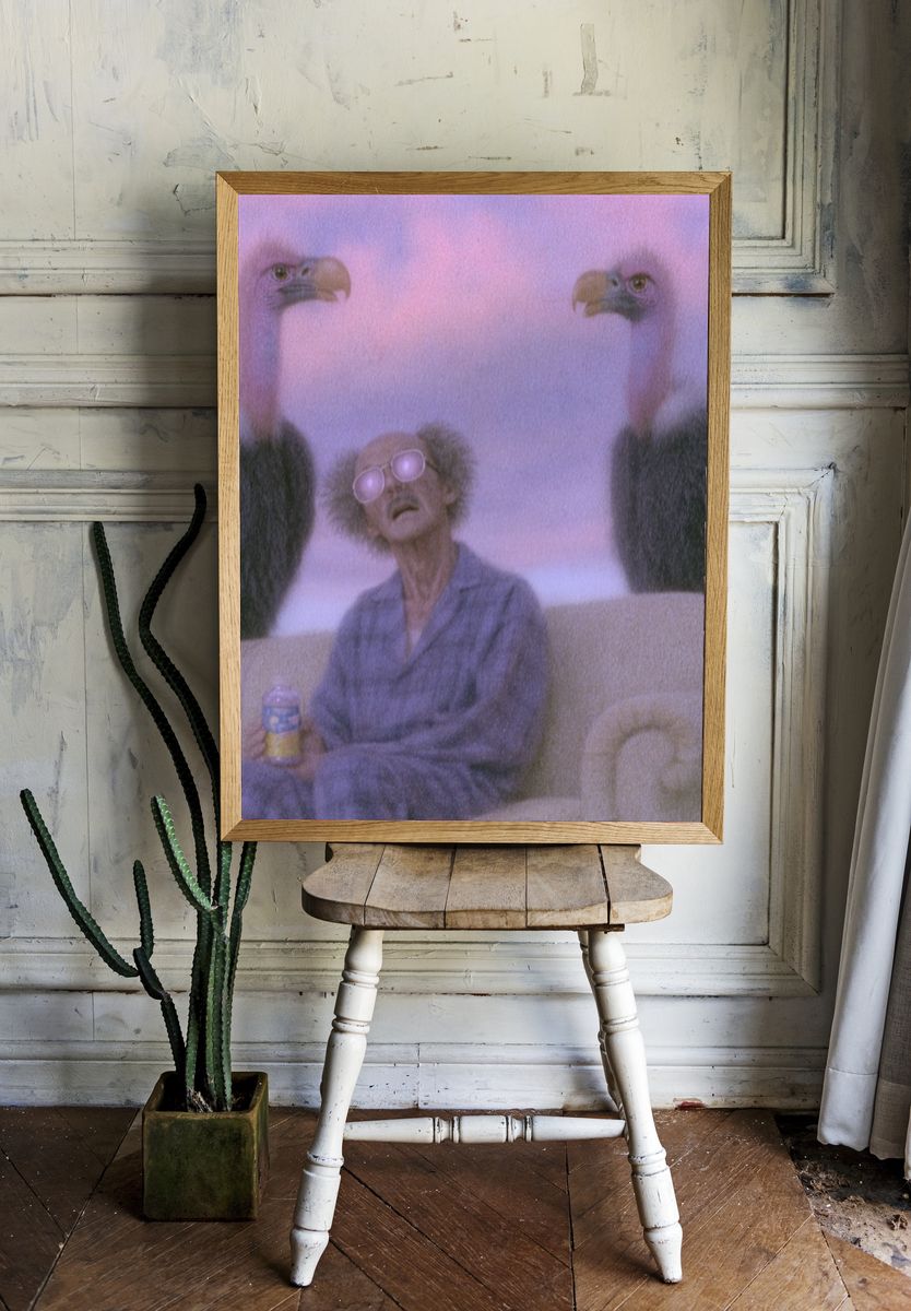Surreal Flamingo Living Room Print. room preview