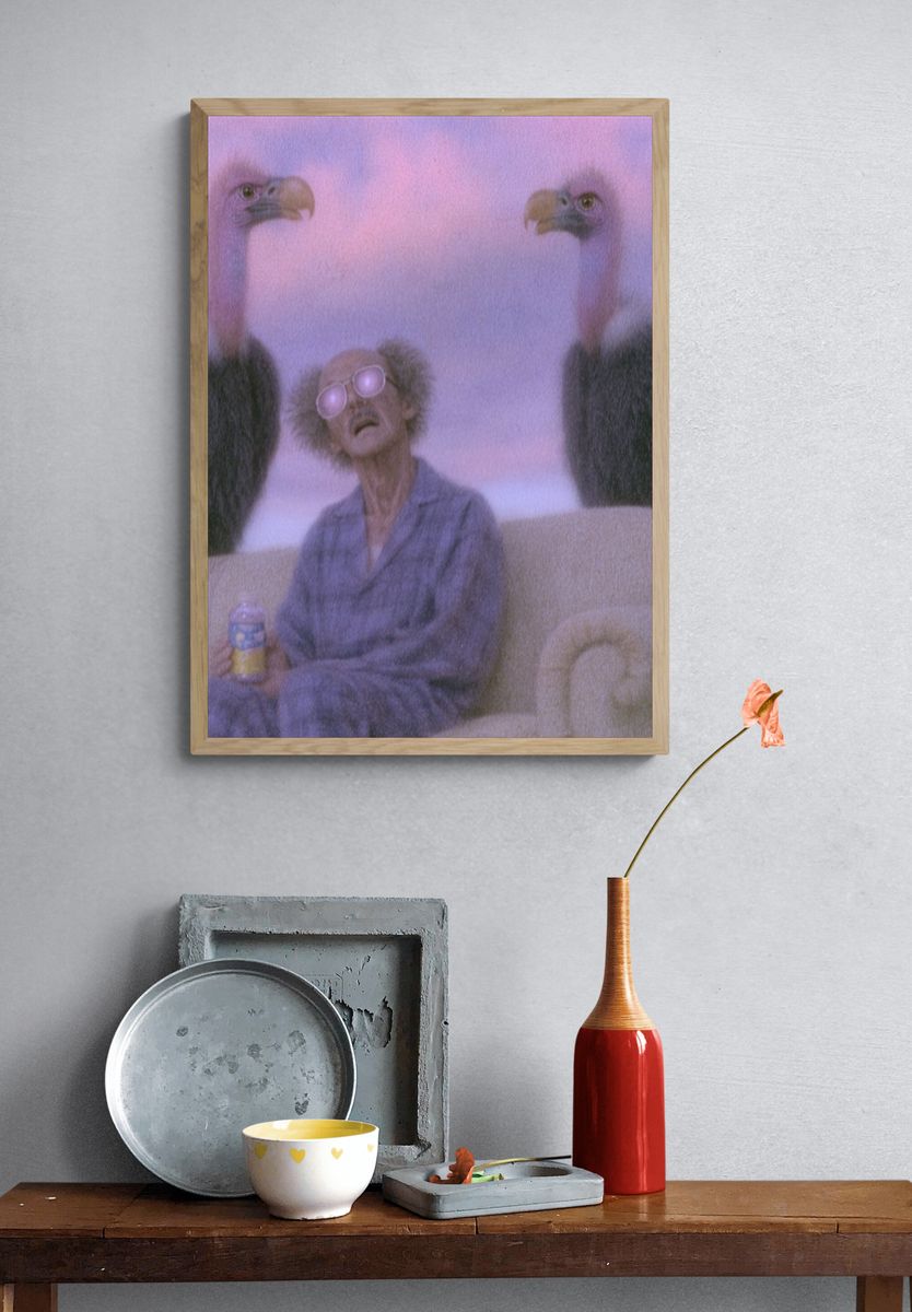 Surreal Flamingo Living Room Print. — room view 3