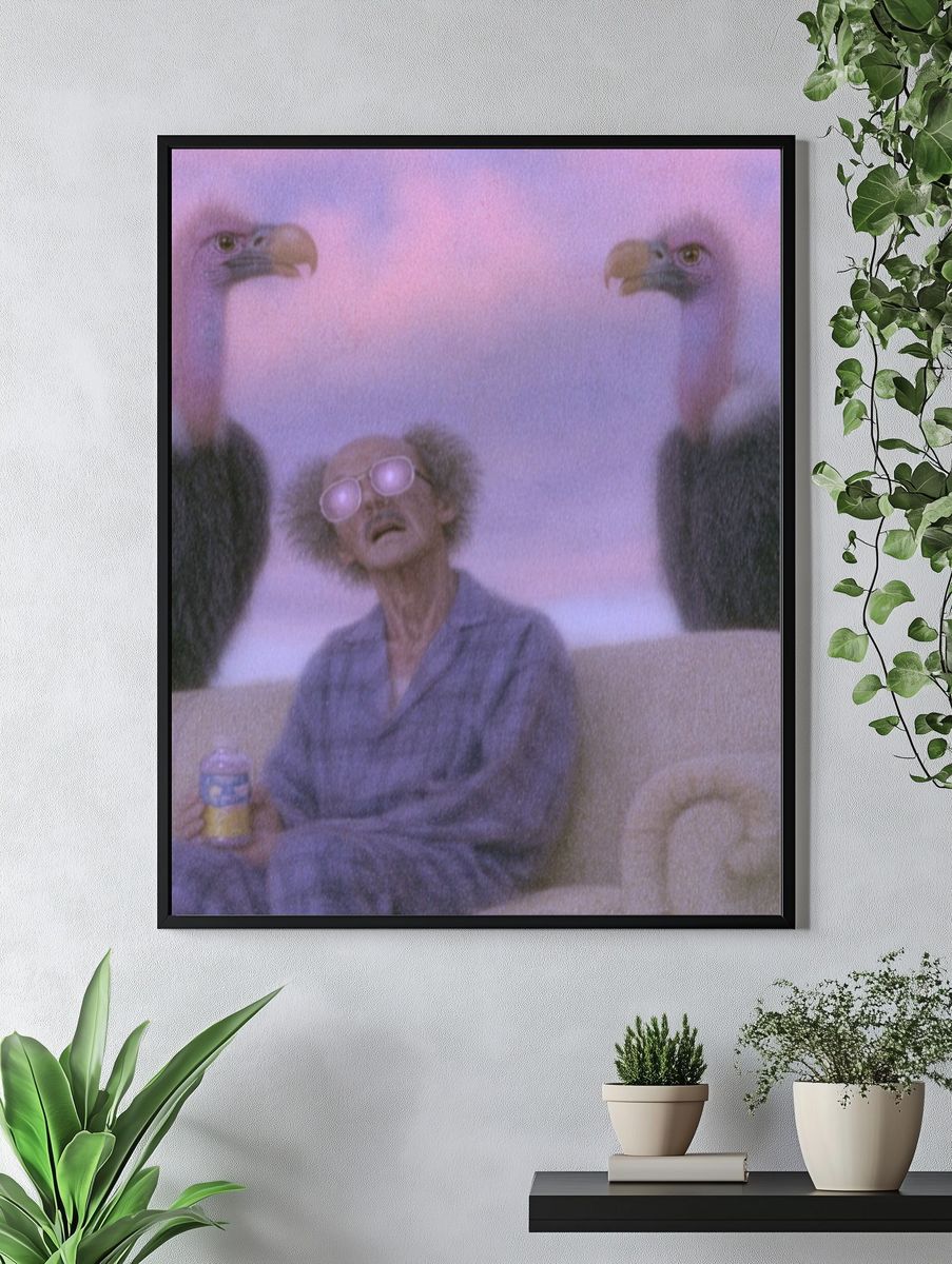 Surreal Flamingo Living Room Print. — room view 4