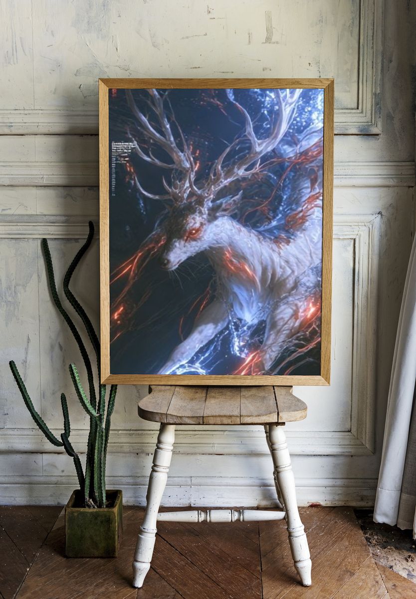 Celestial Stag Digital Art Poster. room preview