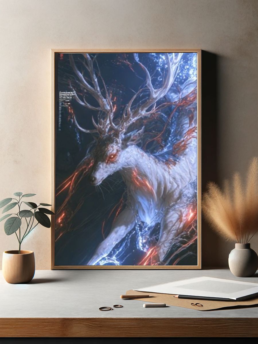 Celestial Stag Digital Art Poster. — room view 2