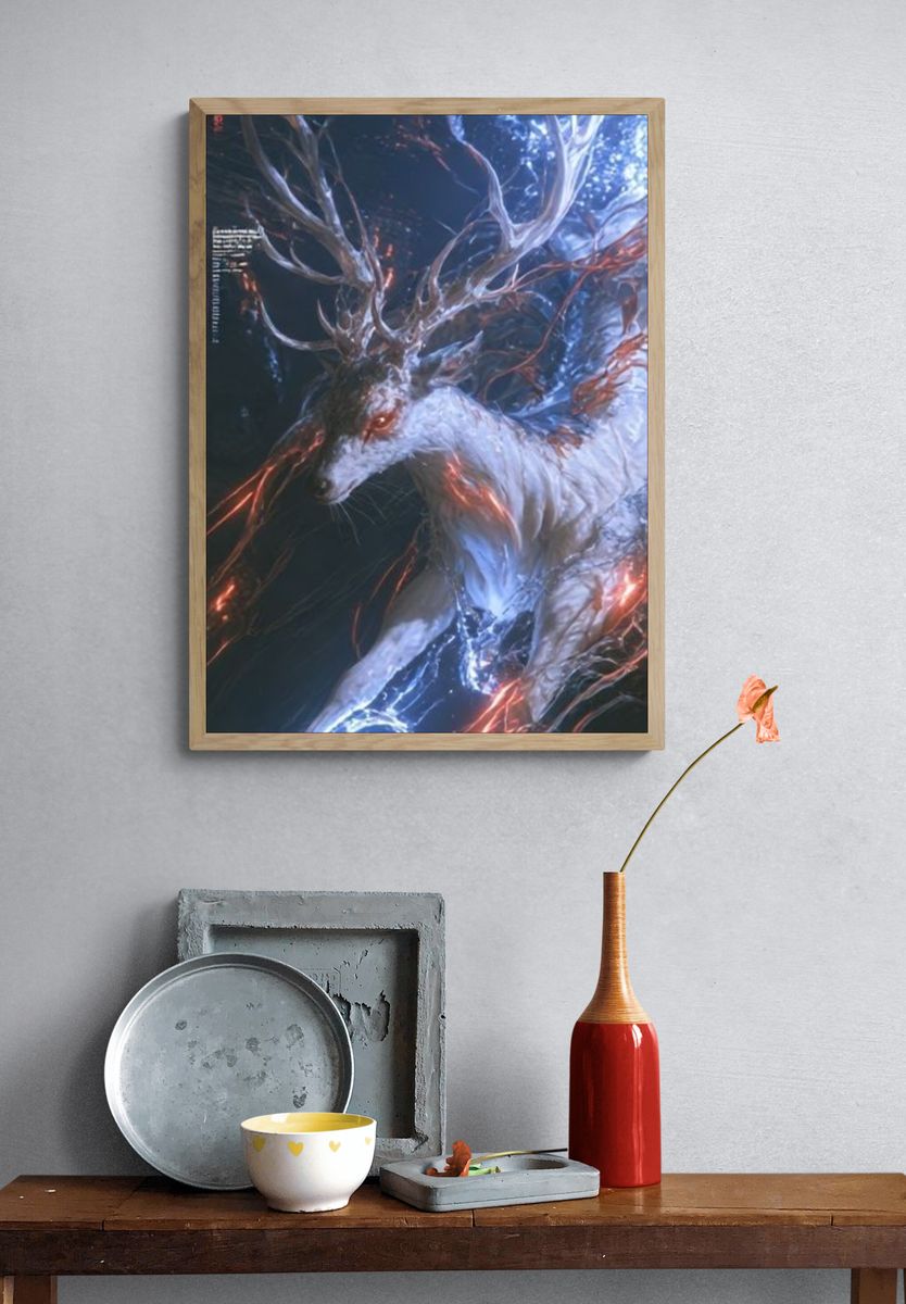 Celestial Stag Digital Art Poster. — room view 3
