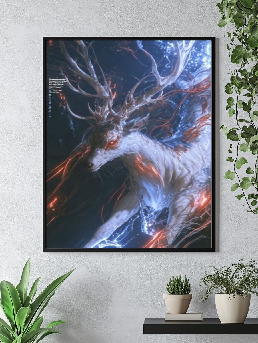 Celestial Stag Digital Art Poster. — room view 4