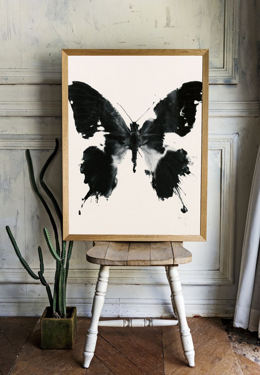 Monochrome Butterfly Ink Poster. room preview