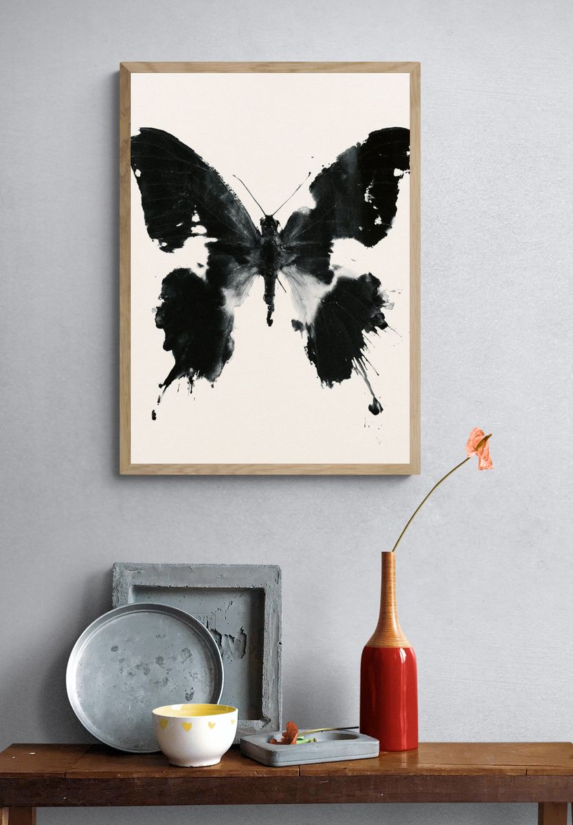 Monochrome Butterfly Ink Poster. — room view 3