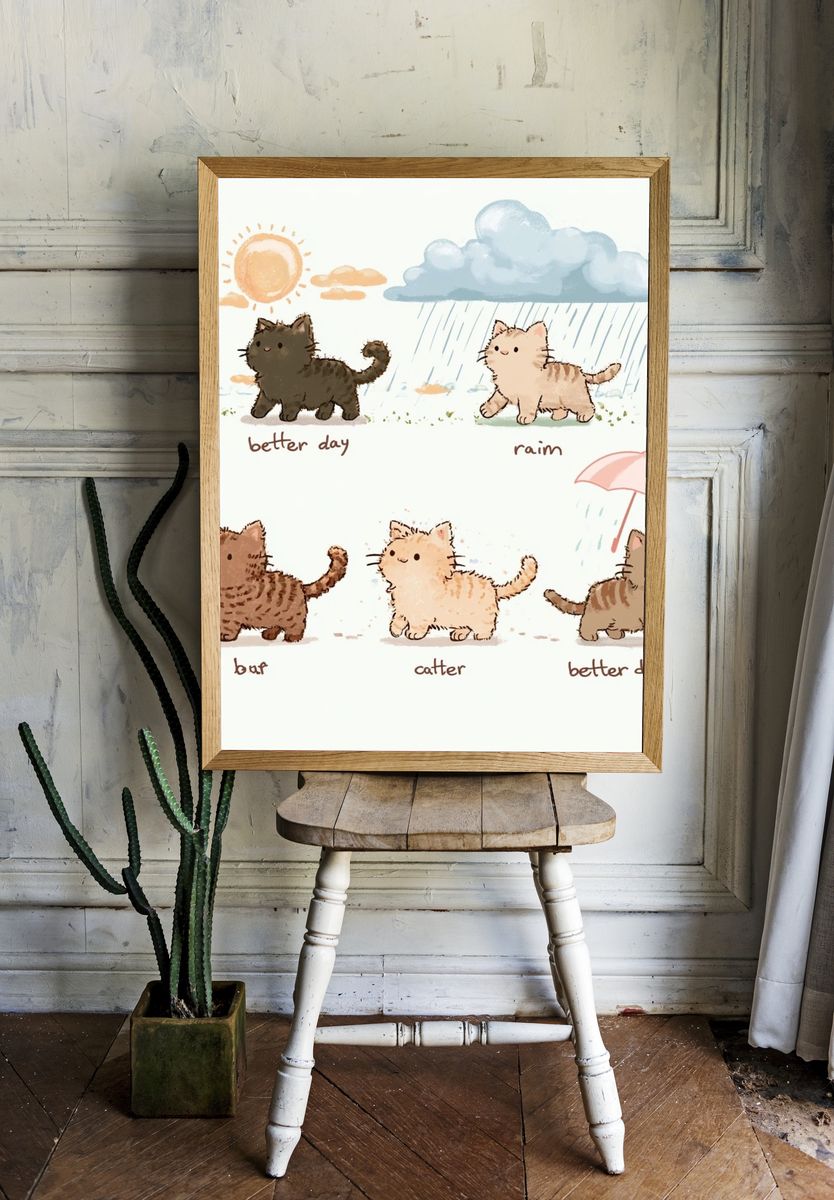 Cute Cats Weather Illustration Poster. — room view 1