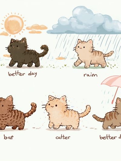 Cute Cats Weather Illustration Poster.