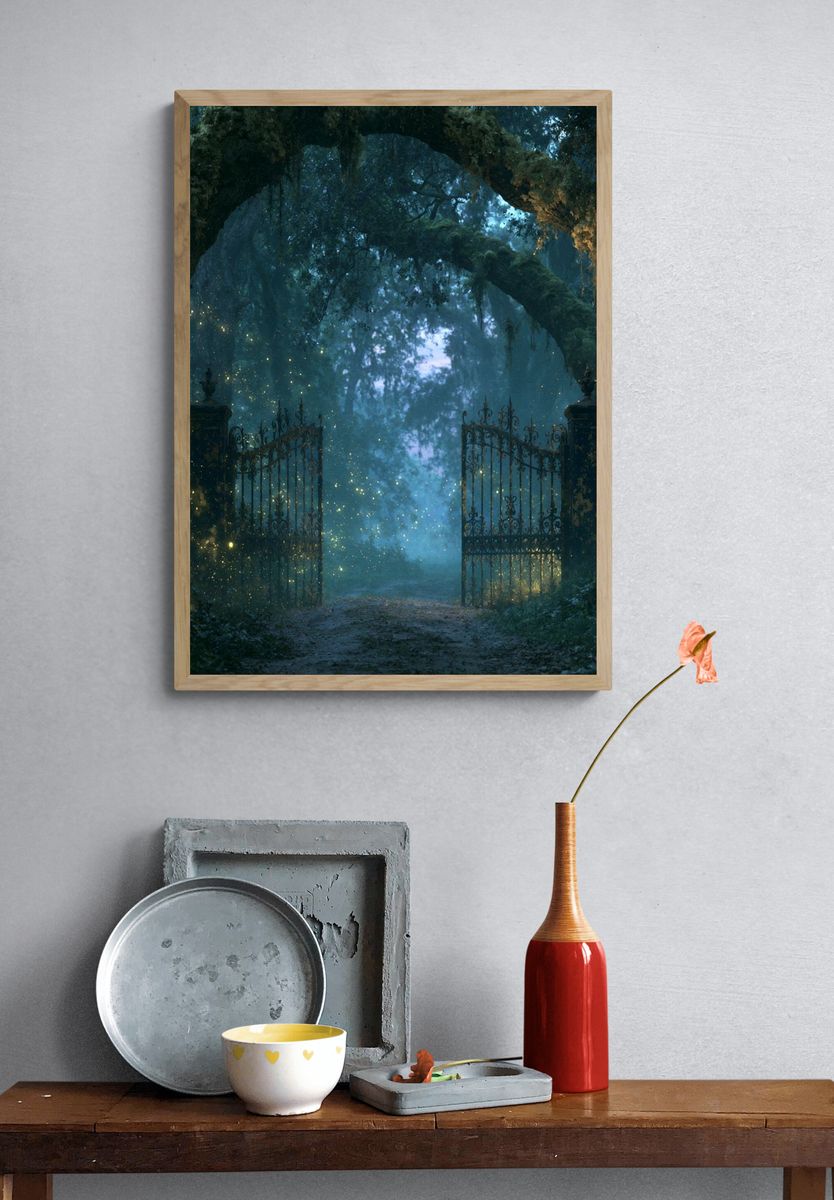 Enchanted Forest Gate Illustration Print. — room view 3