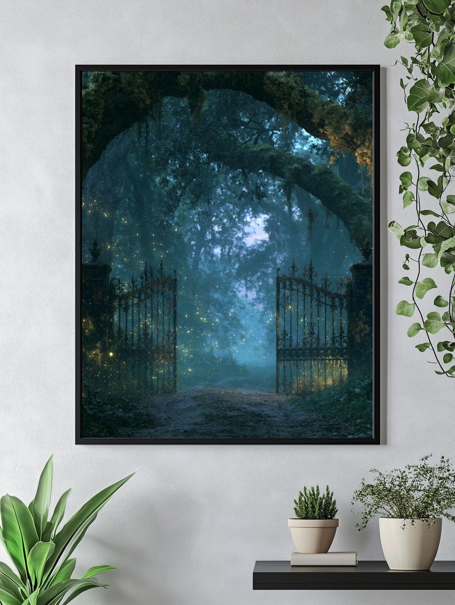 Enchanted Forest Gate Illustration Print. — room view 4