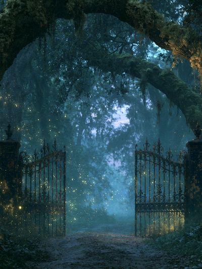 Enchanted Forest Gate Illustration Print. poster