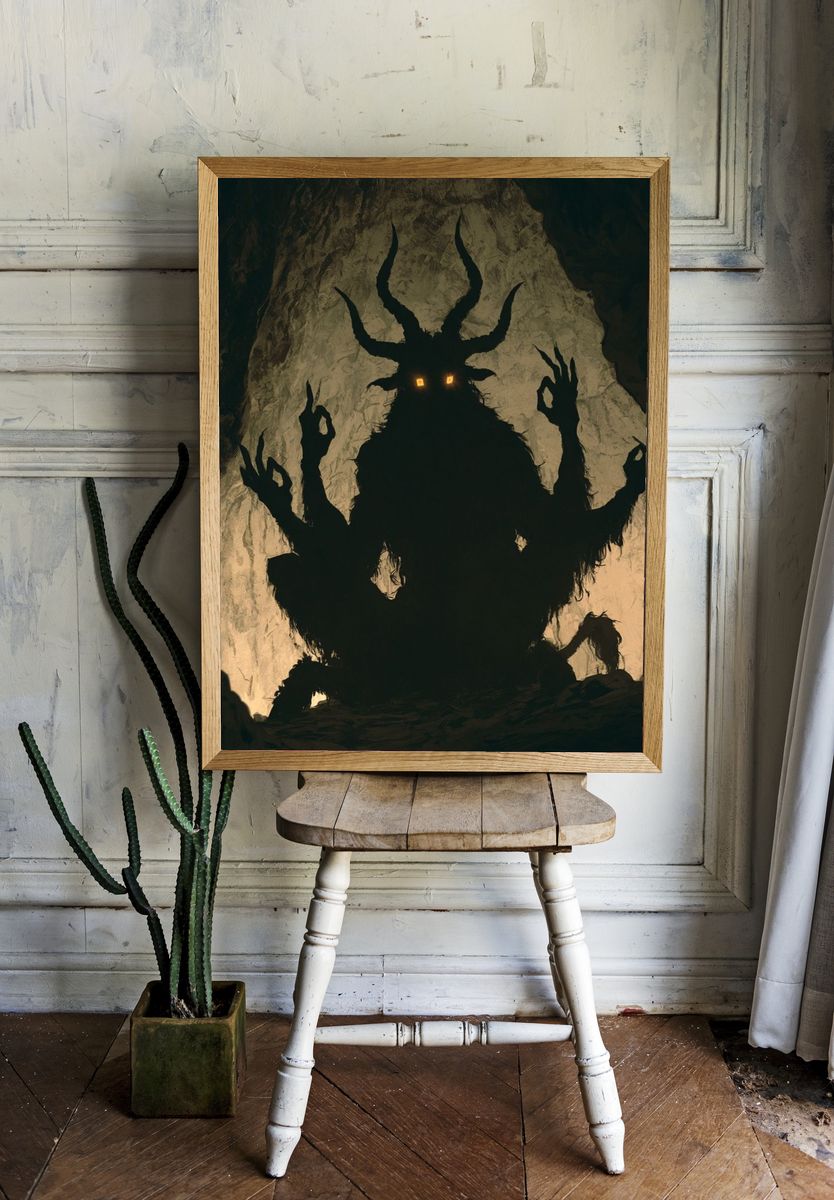 Horned Cave Guardian Illustration Print. room preview