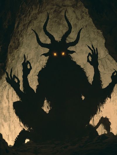 Horned Cave Guardian Illustration Print.