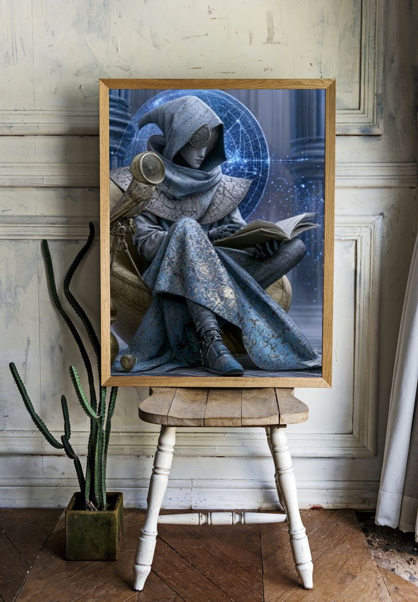 Mystic Hooded Reader Fantasy Print. room preview