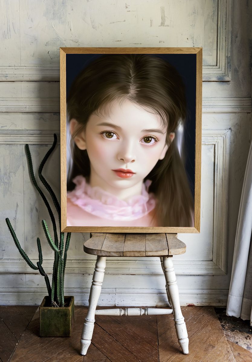 Dreamy Girl Portrait Illustration Poster. room preview