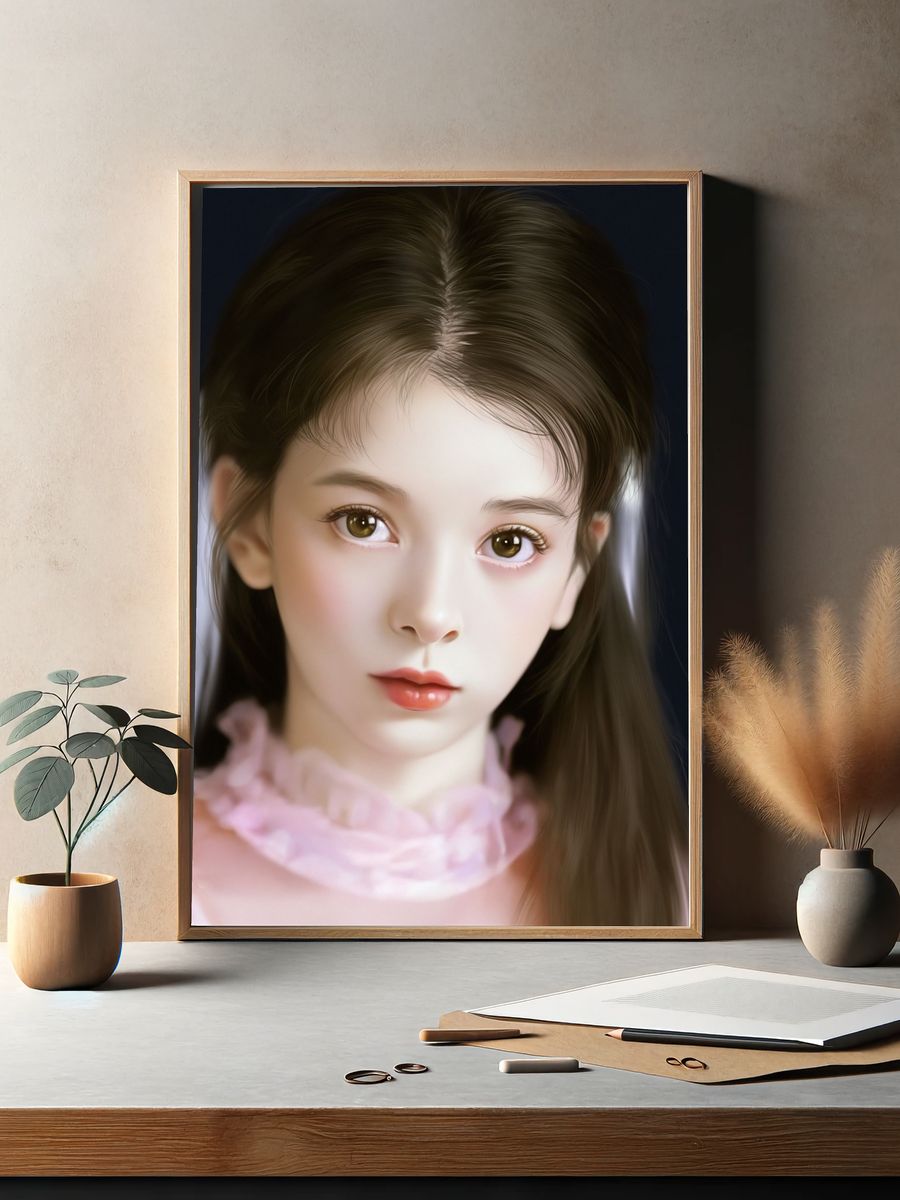 Dreamy Girl Portrait Illustration Poster. — room view 2