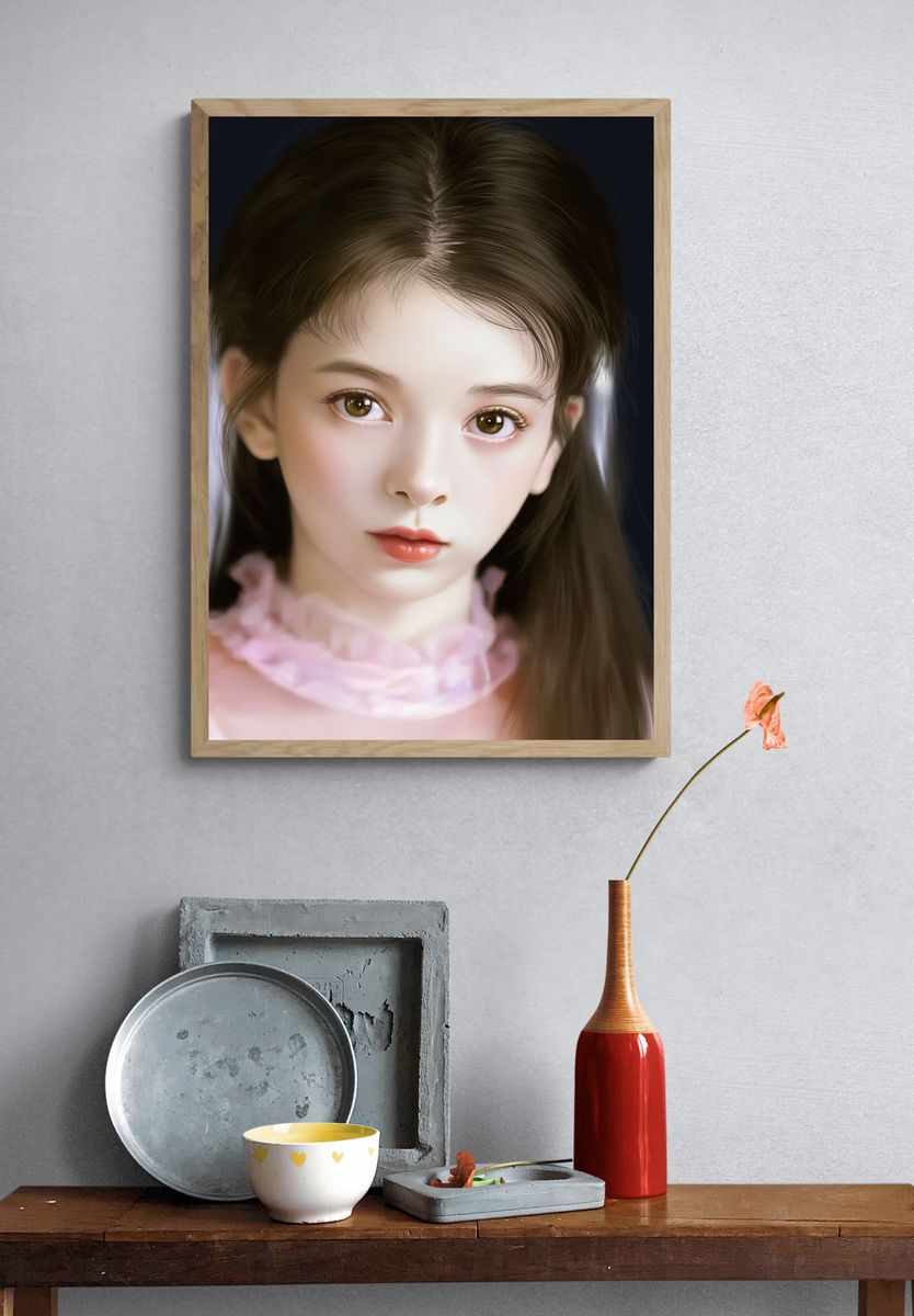 Dreamy Girl Portrait Illustration Poster. — room view 3