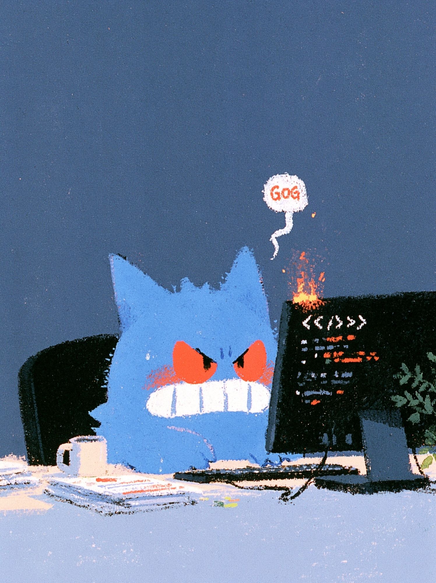 Angry Blue Cat Illustration Poster. poster — illustration art