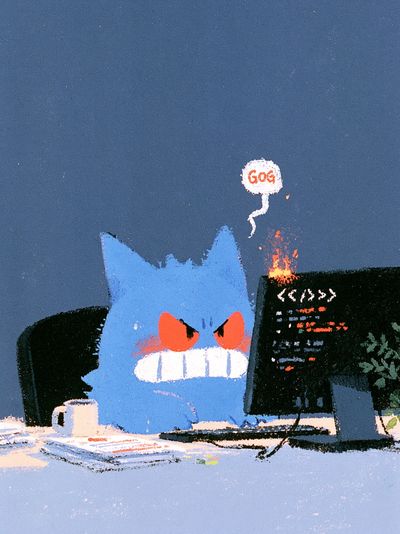 Angry Blue Cat Illustration Poster.