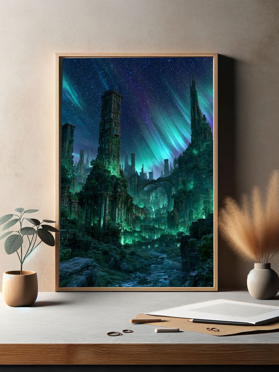 Aurora Ruins Fantasy Print. — room view 2