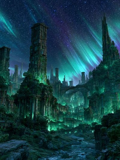 Aurora Ruins Fantasy Print.