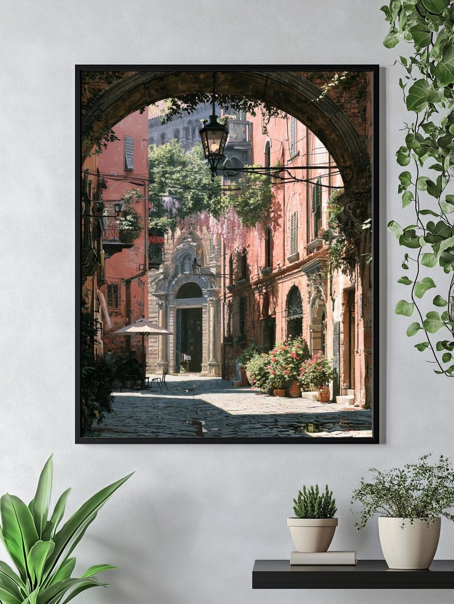Italian Courtyard Street — Illustration Print. — room view 4