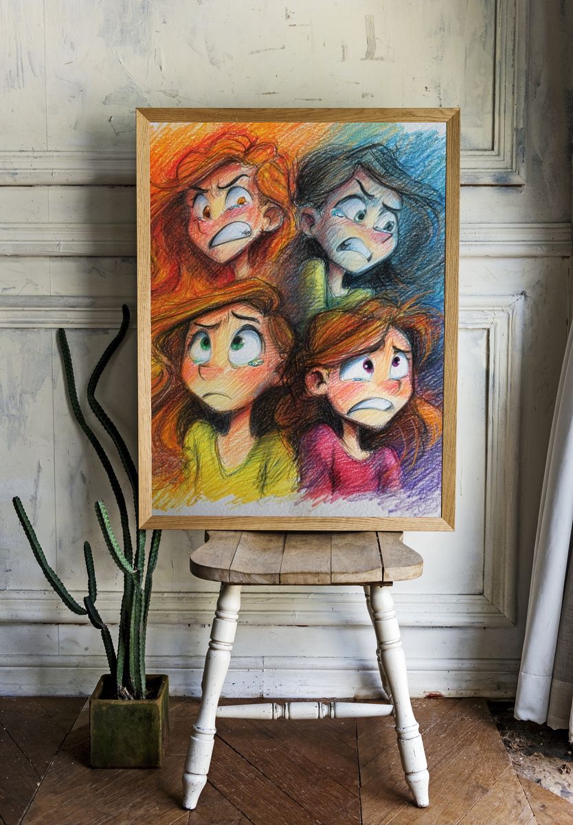 Emotional Faces Illustration Poster. — room view 1