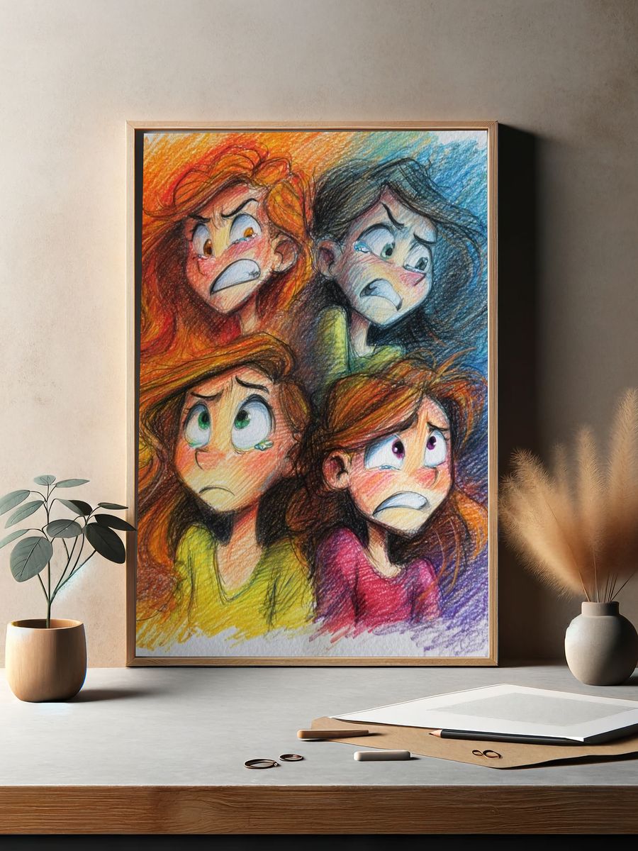 Emotional Faces Illustration Poster. — room view 2