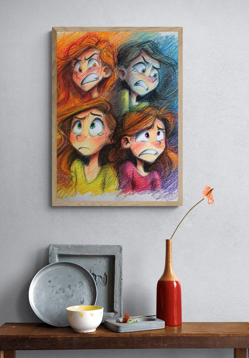 Emotional Faces Illustration Poster. — room view 3