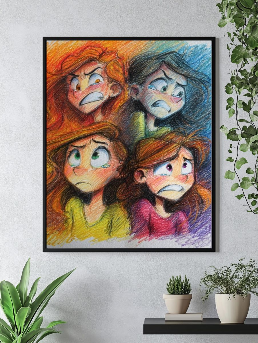 Emotional Faces Illustration Poster. — room view 4