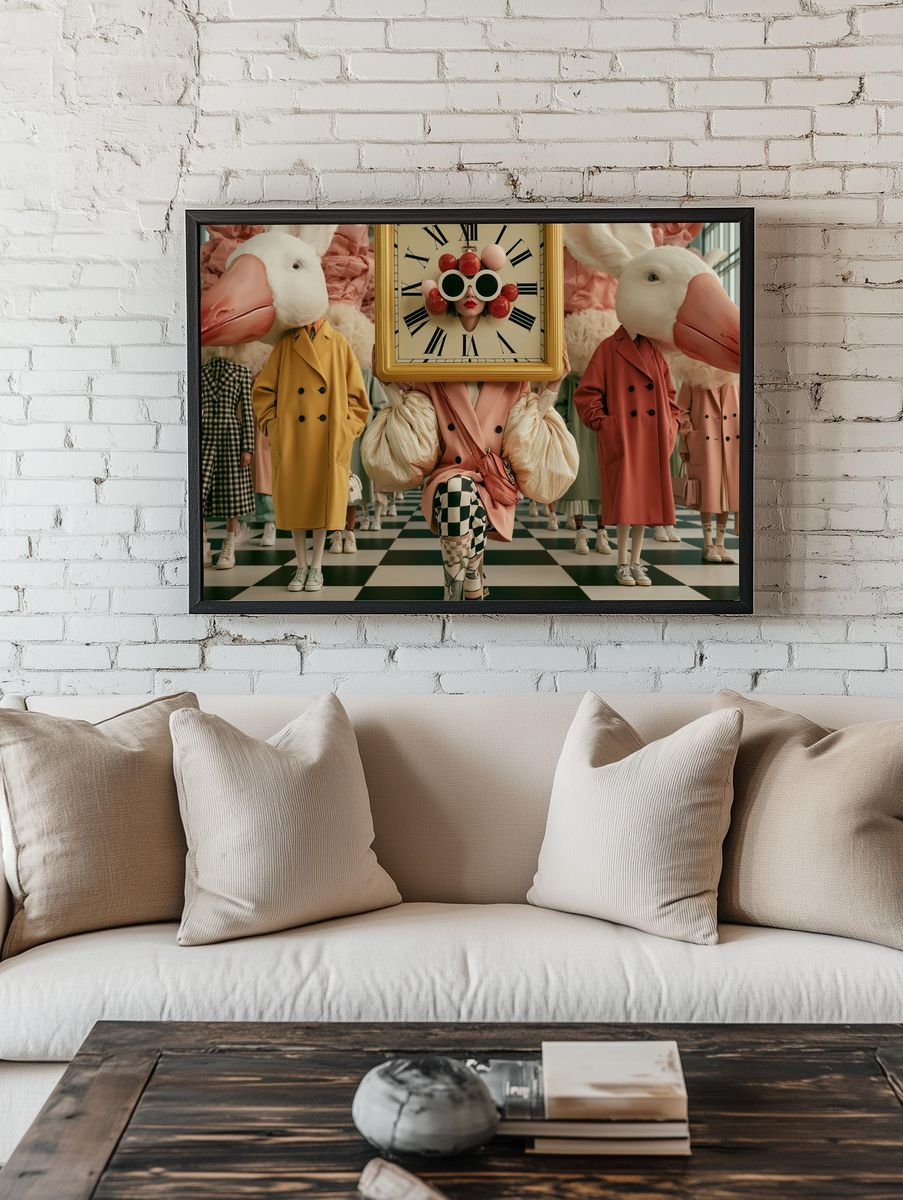 Surreal Duck Fashion Clock Print. room preview