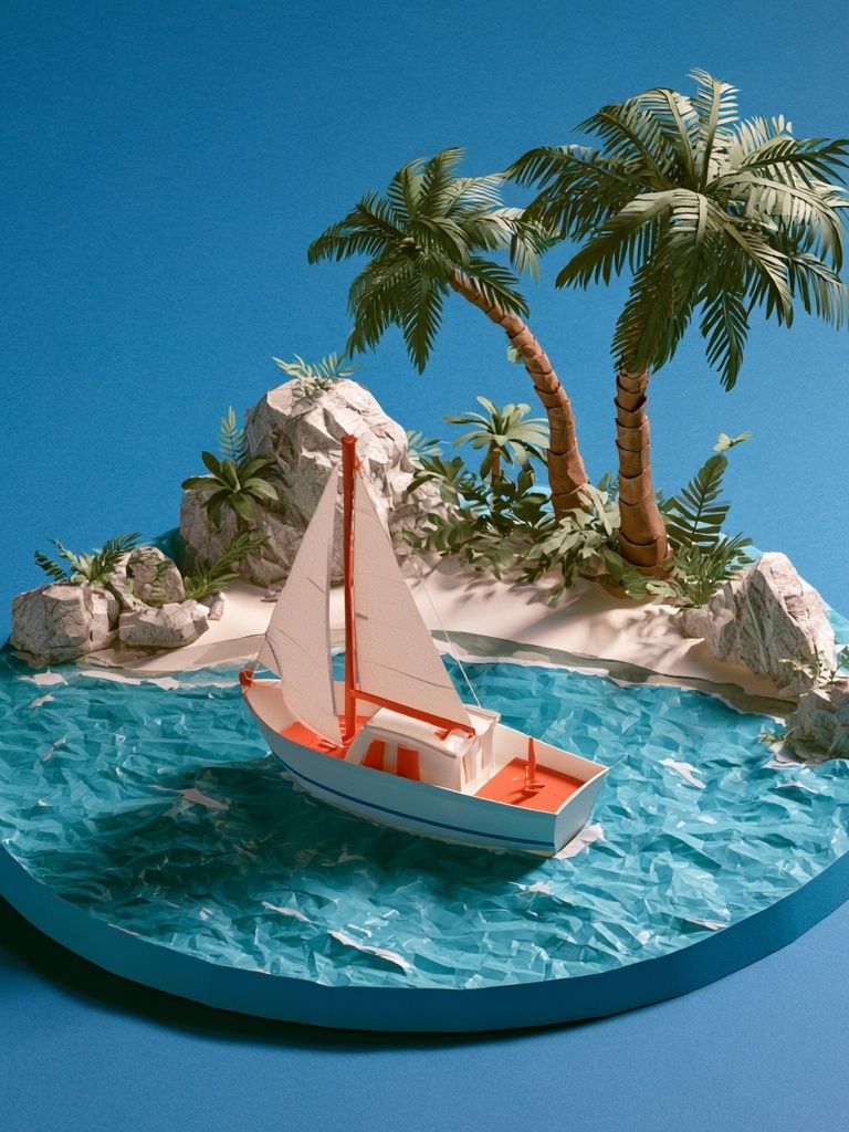Tropical Sailboat Island Print. poster detail