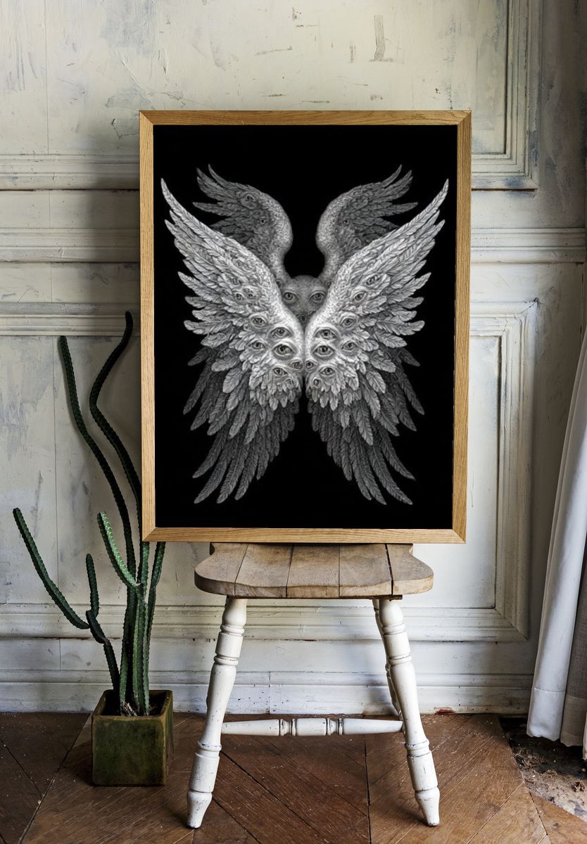 Surreal Winged Eyes Illustration Poster. room preview