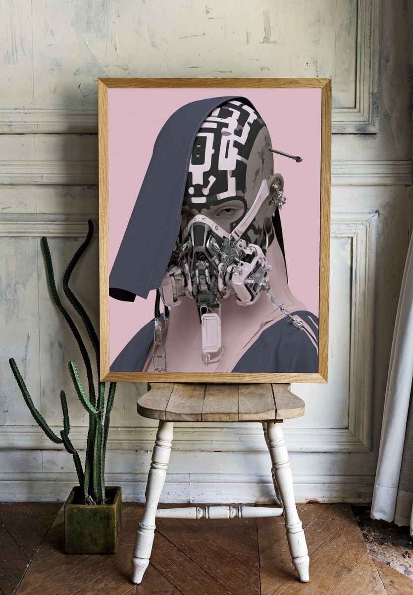 Cybernetic Portrait — Digital Art Print. — room view 1