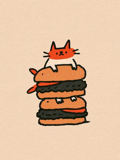 Cat Burger Stack Illustration Poster. poster