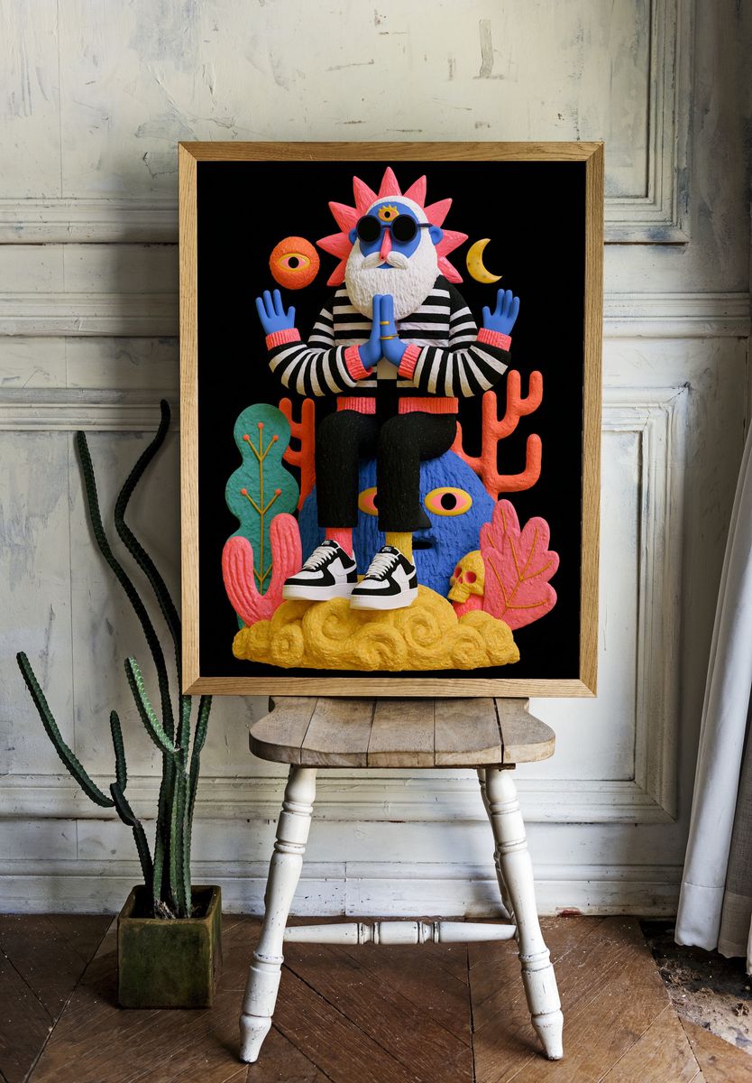 Surreal Meditative Figure Print. — room view 1