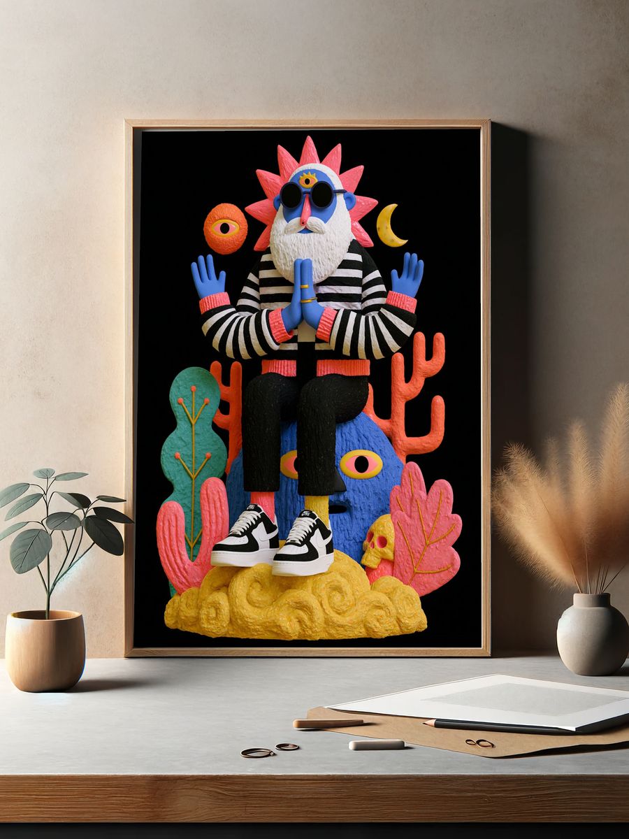 Surreal Meditative Figure Print. — room view 2
