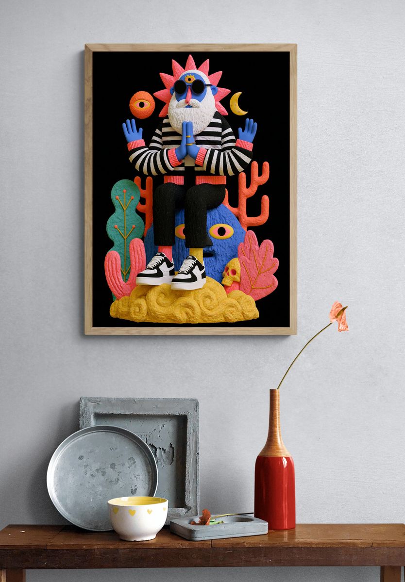 Surreal Meditative Figure Print. — room view 3