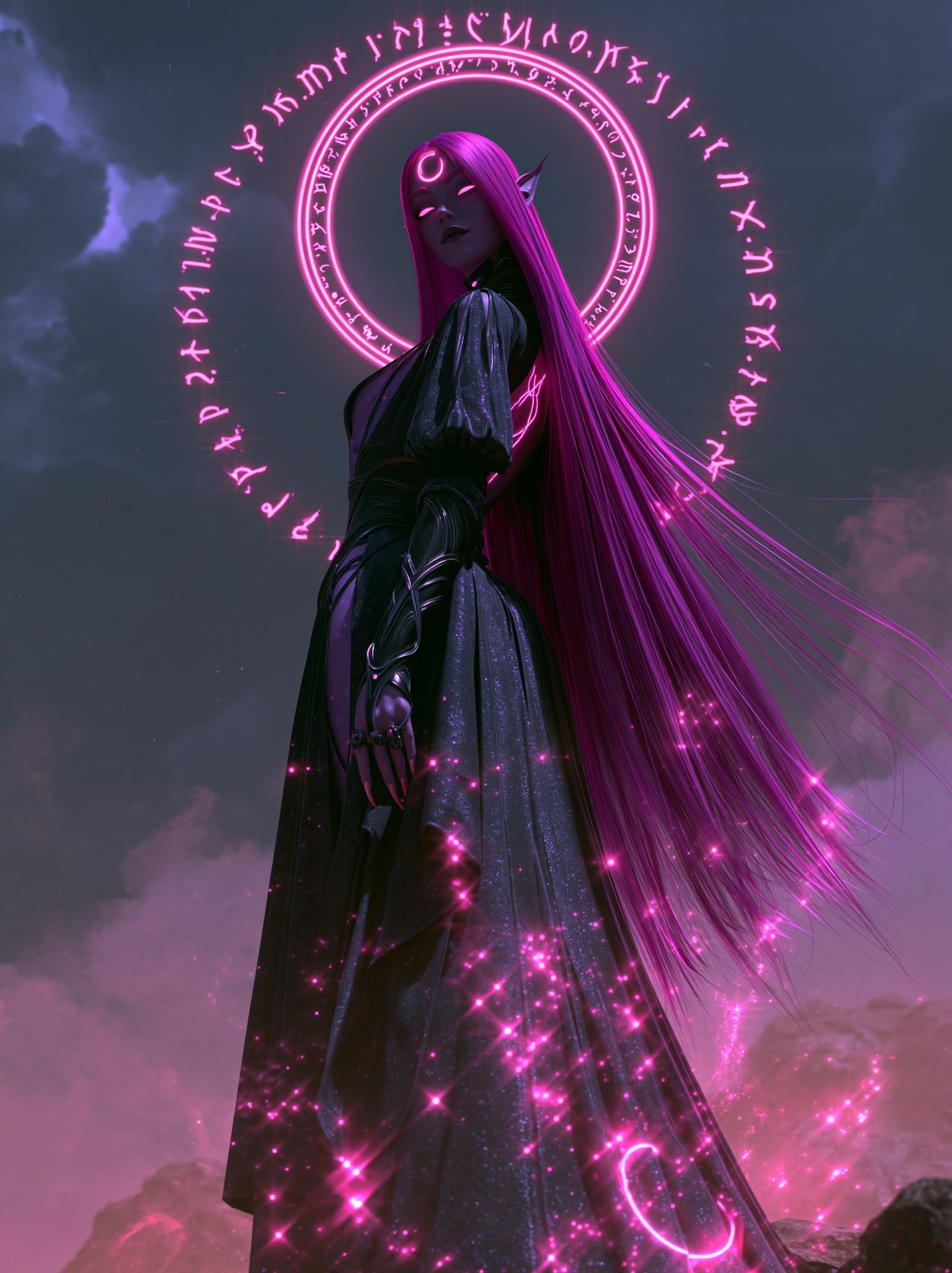 Neon Sorceress Fantasy Print. poster detail