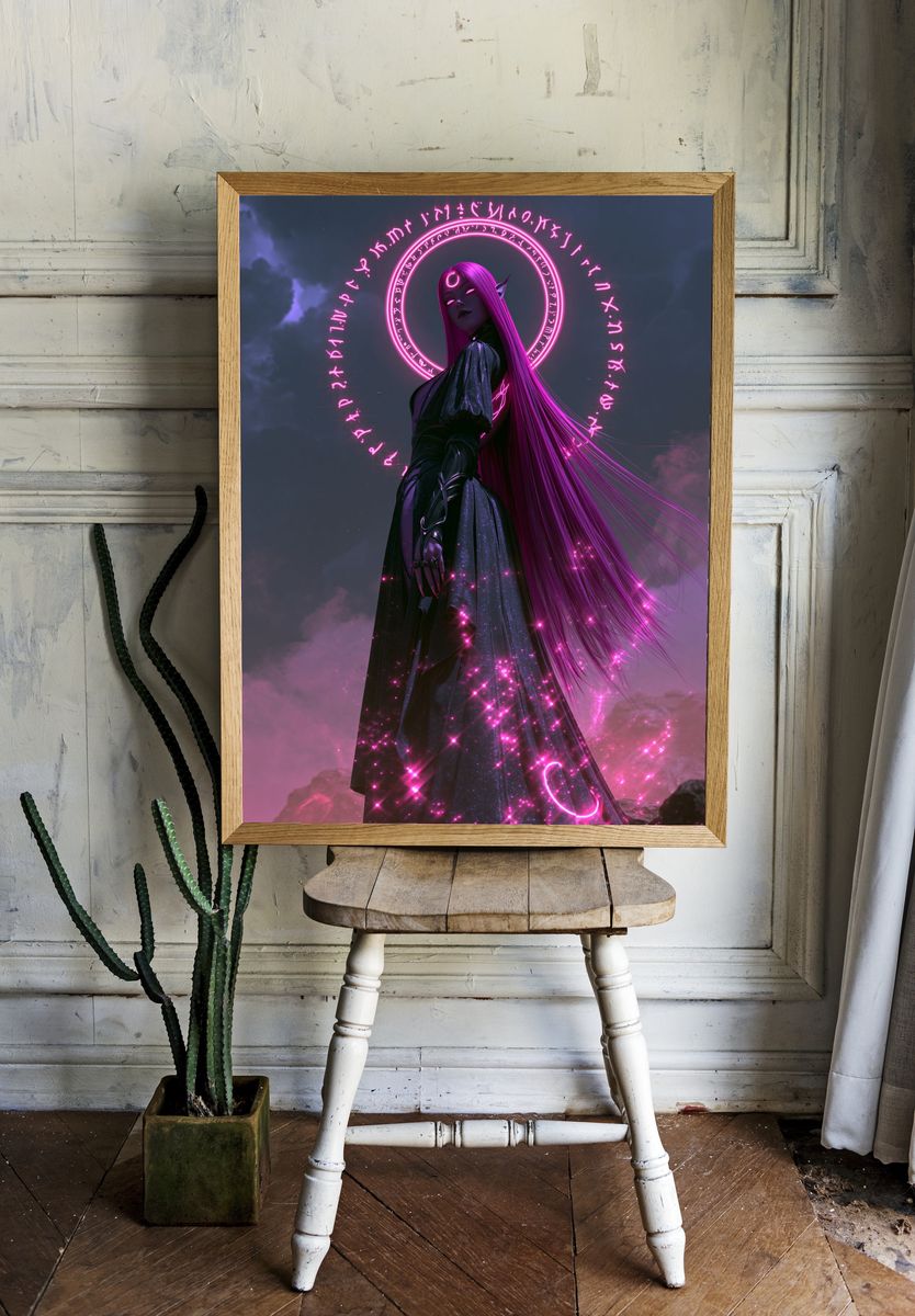Neon Sorceress Fantasy Print. room preview