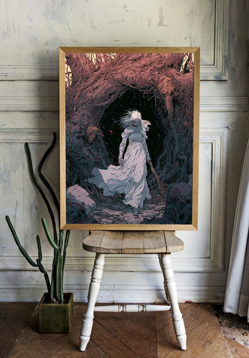 Ghostly Forest Woman Illustration Poster. room preview